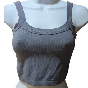 Florence by Mills Womens Ribbed Crop Tank Top Gray Scoop Neck Size S Athleisure